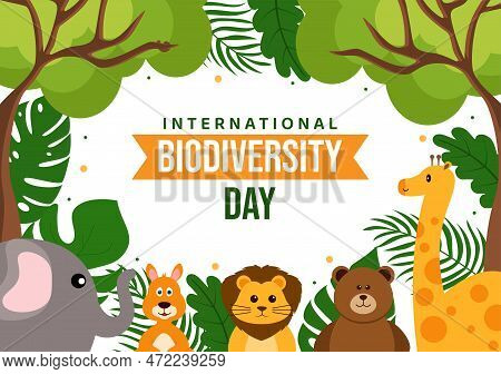 World Biodiversity Day On May 22 Illustration With Biological Diversity, Earth And Animal In Flat Ca