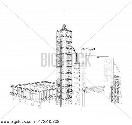 Launch Pad Whithout Space Rocket. 3d Illustration. Wire-frame Style. Elements Of This Image Furnishe