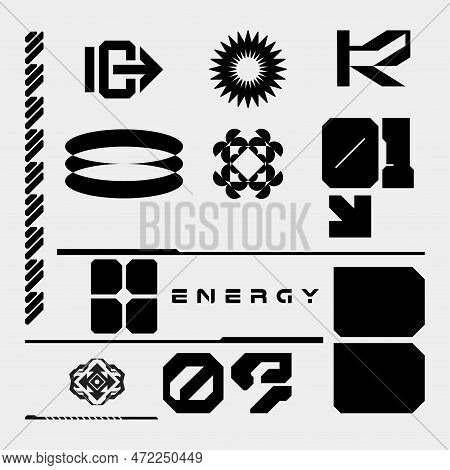 Futuristic Abstract Shape Element Vector Clip Art Cyberpunk Interface Icon, Triagle, Robotic Head Mo