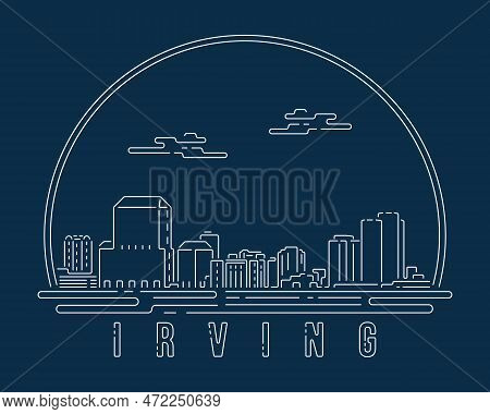 Irving- Cityscape With White Abstract Line Corner Curve Modern Style On Dark Blue Background, Buildi