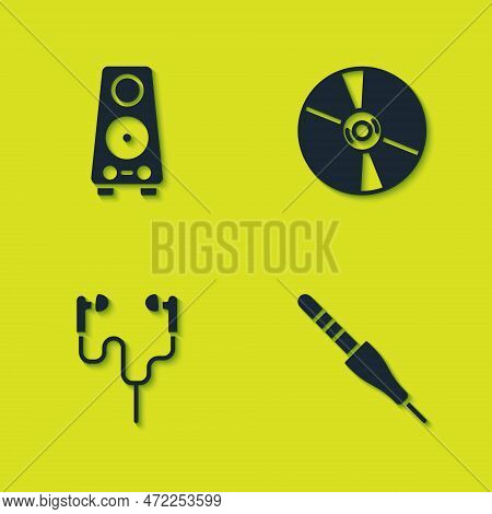 Set Stereo Speaker, Audio Jack, Air Headphones And Cd Or Dvd Disk Icon. Vector