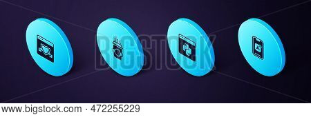 Set Isometric Mobile Apps, Python Programming Language, Coffee Cup To Go And Browser With Shield Ico