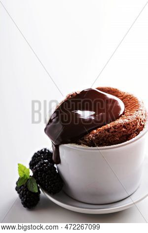 Chocolate Souffle With Thick Chocolate Ganache Glaze