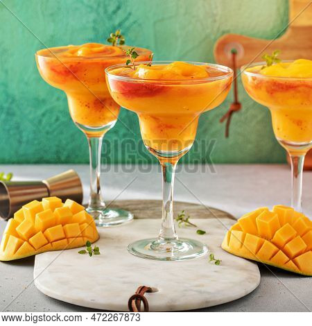 Mangonada Margarita Coctail, Frozen Mango Margarita With Chamoy