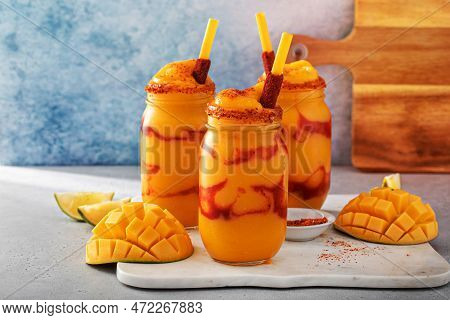 Mangonada Mexican Mango Smoothie With Chamoy Sauce And Lime Seasoning