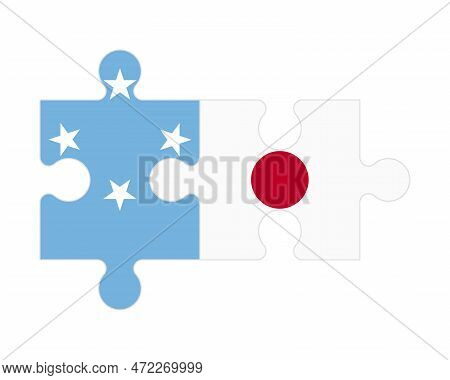 Connected Puzzle Of Flags Of Micronesia And Japan, Vector