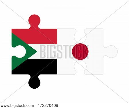 Connected Puzzle Of Flags Of Sudan And Japan, Vector