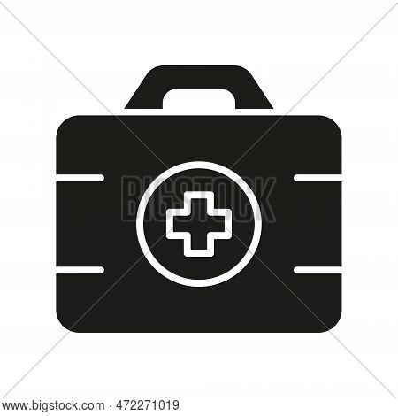 First Aid Kit Silhouette Icon. Medicine Tools Box Glyph Pictogram. Doctors Medical Case Icon. Medica