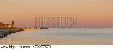 Panorama Of The Colorful Sky Over The Wadden Sea In Wilhelmshaven, Germany
