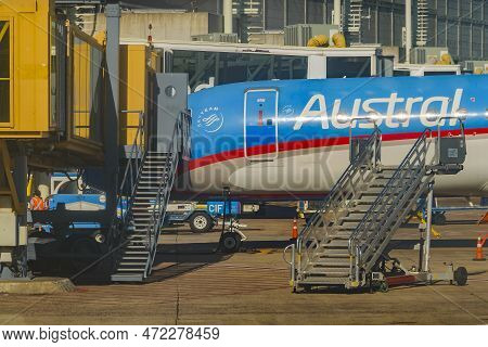 Plane Parked At Airport, Aeroparque, Buenos Aires