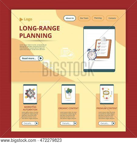 Long-range Planning Flat Landing Page Website Template. Marketing Automation, Organic Content, Premi