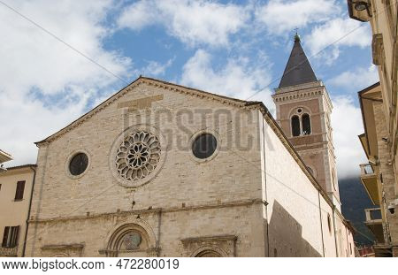 View Of The Cathedral In The Historic Center Of Gualdo Tadino, Umbria, Italy