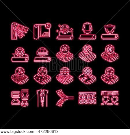 Drapery Shop Sale Neon Light Sign Vector. Felt And Velvet, Acrylic And Atlas, Silk And Satin, Linen 