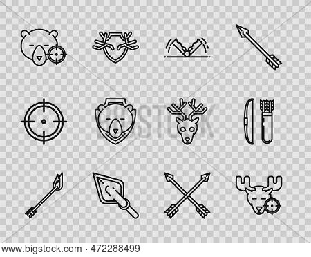 Set Line Flame Arrow, Hunt On Moose With Crosshairs, Trap Hunting, Hipster Tip, Bear, Bear Head Shie