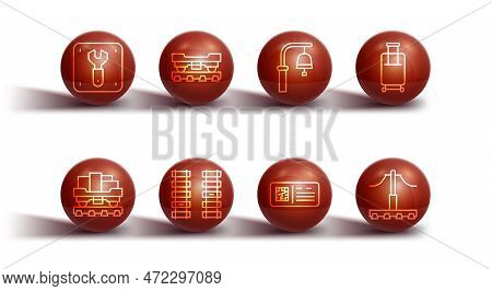 Set Line Repair Of Railway, Cargo Train Wagon, Suitcase, Qr Code Ticket, Railway, Railroad Track, An