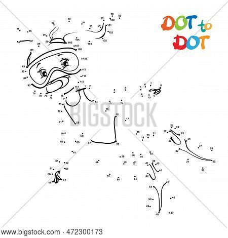 Connect The Dots and Draw Cute Cartoon girl. Educational Game for Kids. Vector Illustration.