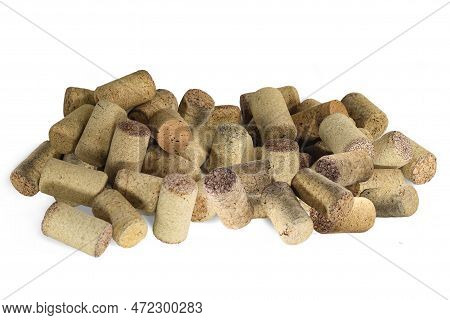 Wine Corks  Isolated On White Background Close-up With Corks From Red Wine Bottles And With Corks Fr