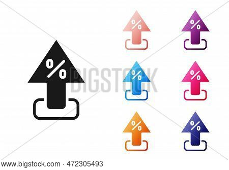 Black Percent Up Arrow Icon Isolated On White Background. Increasing Percentage Sign. Set Icons Colo