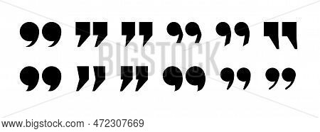 Quotes Icon Set. Quotation Mark Black Symbols. Vector