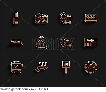 Set Line Bus, Hand With Taxi, Car Key Remote, Airport, No Smoking, Folded Map Location, Taximeter An