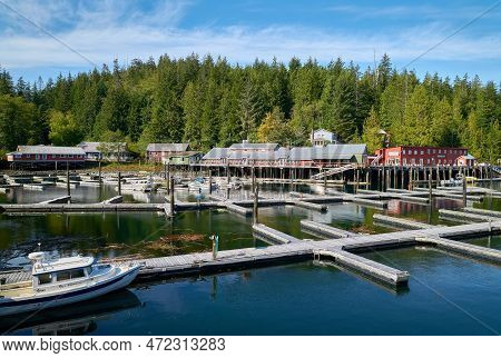 Telegraph Cove, British Columbia, Canada - September 16, 2019. Telegraph Cove Sport Fishing Marina. 