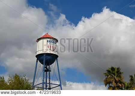 Placentia, California - 8 Mar 2023: Placentia Water Tower, Erected In 1935 The Landmark Rises Over T