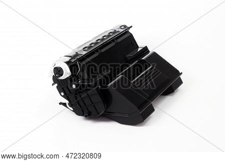 Toner Cartridge Black For Printer Isolated On White Background. Clipping Path Included.