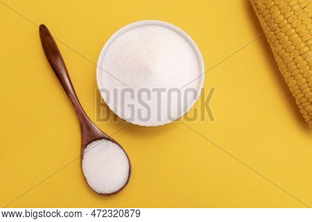 Organic Sweetener Erythritol, Produced By Fermentation From Corn, Called Dextrose In Ceramic Bowl, W