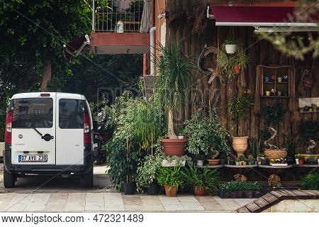 Manavgat, Turkey -january 31, 2023:  White Fiat Doblo   Is Parked  On The Street On A Warm Day  Near