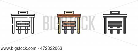 Bus Stop Different Style Icon Set. Line, Glyph And Filled Outline Colorful Version, Outline And Fill