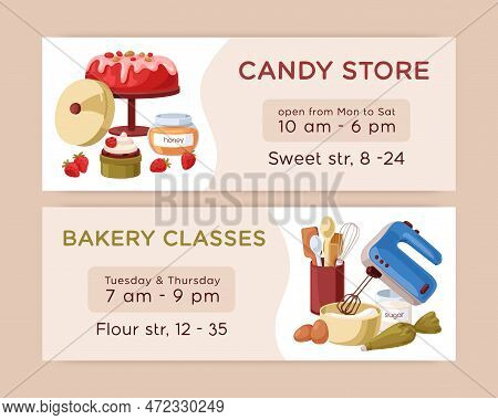 Confectionery Banner Designs For Baking, Cooking Workshops. Ad Promotion Background Templates For Ba