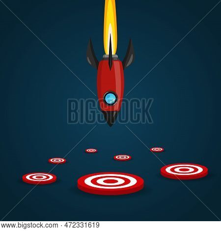 Rad Space Rocket Launch To The Target On The Floor.
