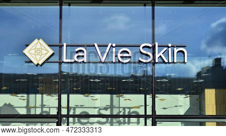 Warsaw, Poland. 8 March 2023. Sign La Vie Skin. Company Signboard La Vie Skin.