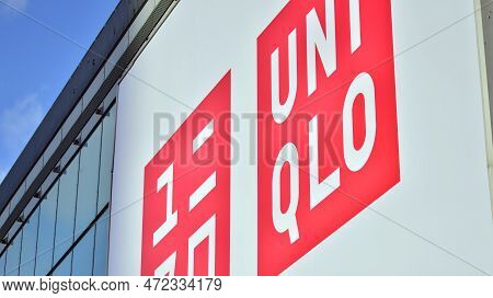 Warsaw, Poland. 8 March 2023. Sign Uniqlo.  Company Signboard Uniqlo.