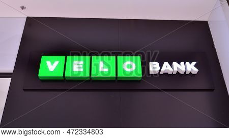 Warsaw, Poland. 8 March 2023. Sign Velo Bank. Company Signboard Velo Bank.