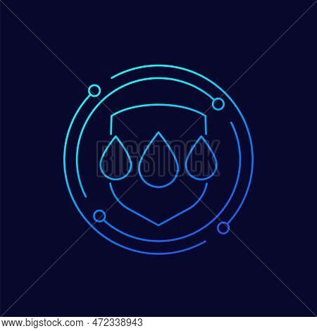 Waterproof, Water Resistant Line Icon With Shield