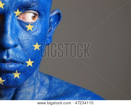 Man With His Face Painted With The Flag Of European Union (5)