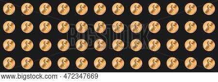 Seamless Pattern Of Gold Dollar Coins On Black