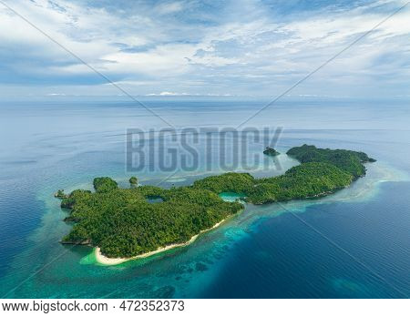 Tropical Island In The Blue Sea With Sandy Beach. Danjugan Islands, Philippines.