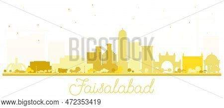 Faisalabad Pakistan City Skyline Silhouette With Golden Buildings Isolated On White. Vector Illustra