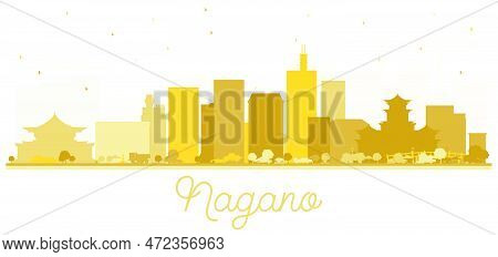 Nagano Japan City Skyline Silhouette With Golden Buildings. Vector Illustration. Simple Flat Concept