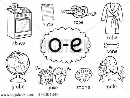 O-e Digraph Spelling Rule Black And White Educational Poster Set For Kids