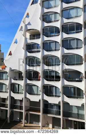 La Grande-motte, France - October 2, 2021: Modern Ziggurat Style Architecture Of Famous Centrally Pl