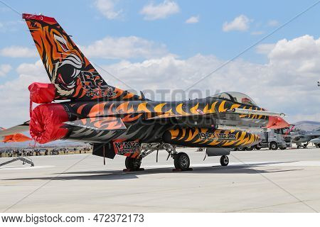 Konya, Turkiye - June 30, 2022: Turkish Air Force General Dynamics F-16cj Fighting Falcon (4r-115) D