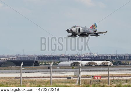 Konya, Turkiye - June 30, 2022: Turkish Air Force Mcdonnell Douglas F-4e Phantom Ii (5009) Flying Ov