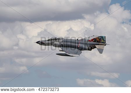 Konya, Turkiye - June 30, 2022: Turkish Air Force Mcdonnell Douglas F-4e Phantom Ii (5009) Flying Ov