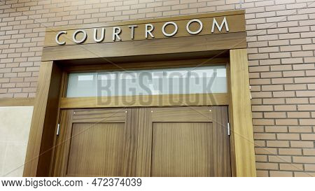 Augusta, Ga Usa - 01 26 23: Richmond County Courthouse Sign Over Doors Courtroom