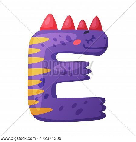 E Vowel Letter Dino Font. Dinosaur Alphabet, Cute Dino Effect Purple Letter Sign, Abc For Kids, Nurs