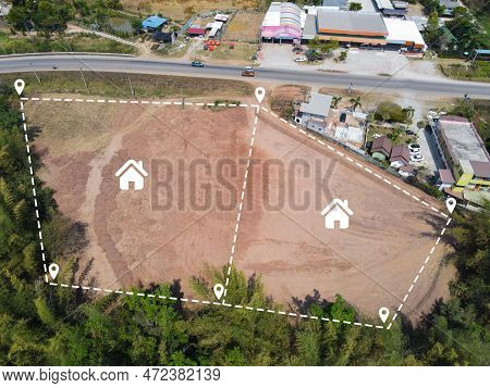 Vacant Land Management Land Reclamation For Land Plot For Building House Aerial View, Land Pins Loca