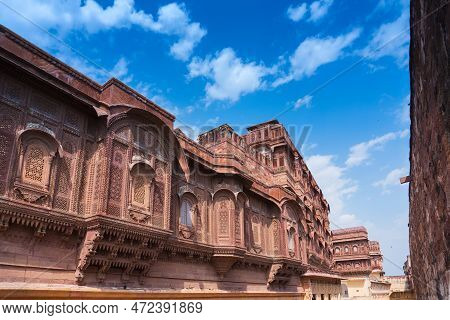 Jharokha, Stone Window Projecting From The Wall, In An Upper Story,overlooking Mehrangarh Fort, Jodh